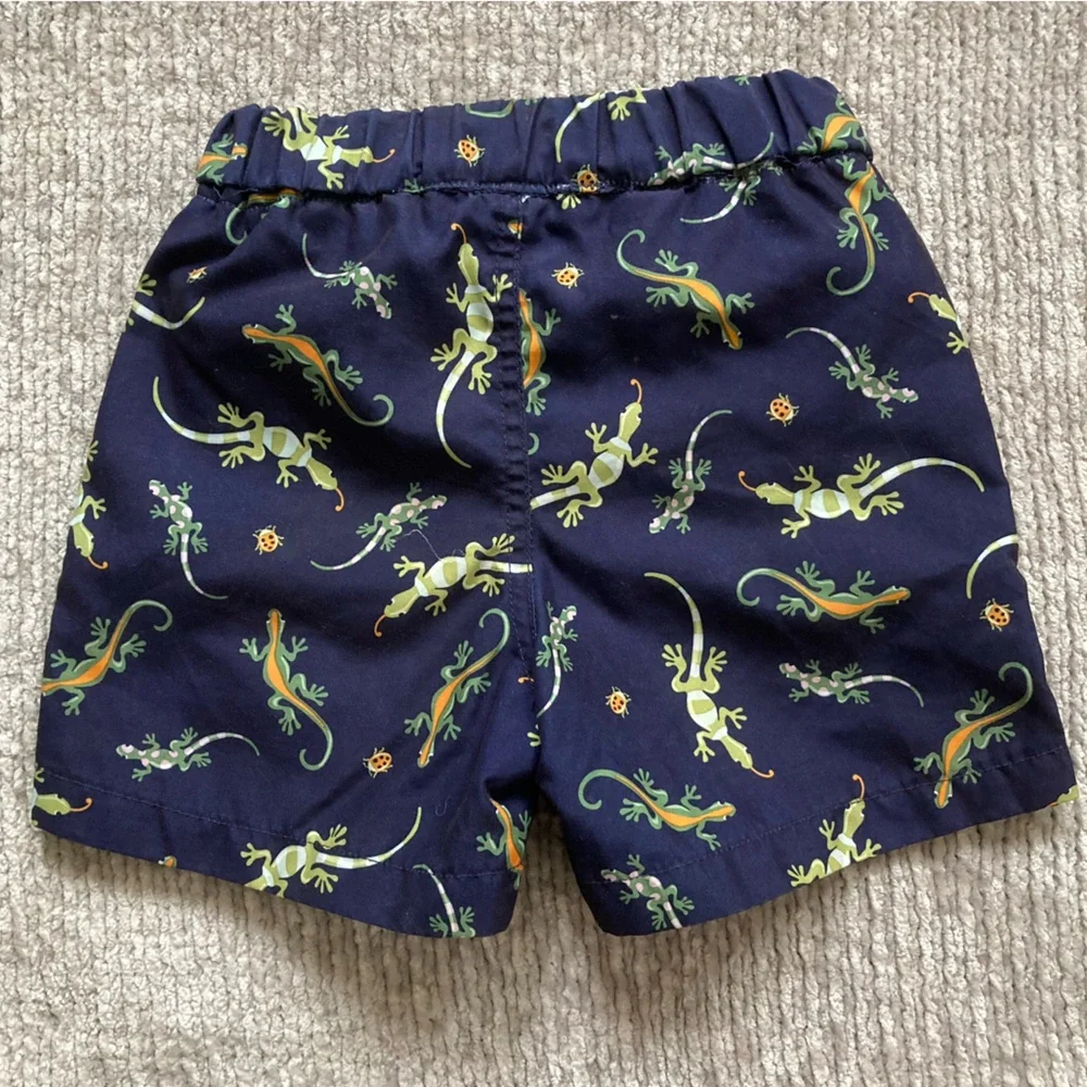 Baby GAP 12-18M swim trunks lizard gecko‎ print blue mesh lined shorts